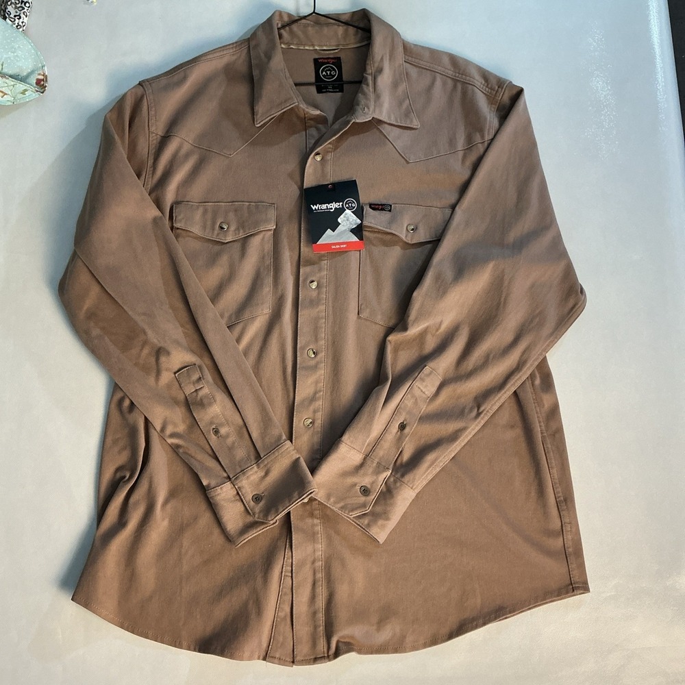 NWT Wrangler ATG Salida Shirt XL Khaki Snap Front Stretch Performance